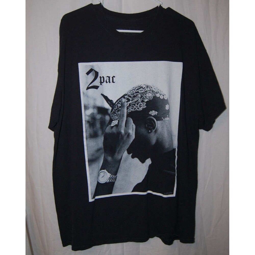 2pac Tupac Shakur Middle Finger Black T-shirt Men Rap Tee Size XL